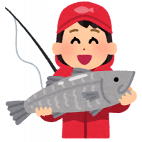 魚を釣った女性のイラスト