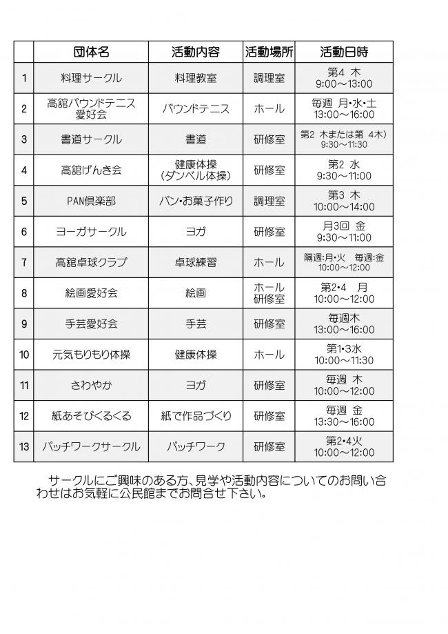 愛好会一覧